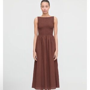 Hill House Home Cosima Nap Dress Chocolate Tonal Seersucker